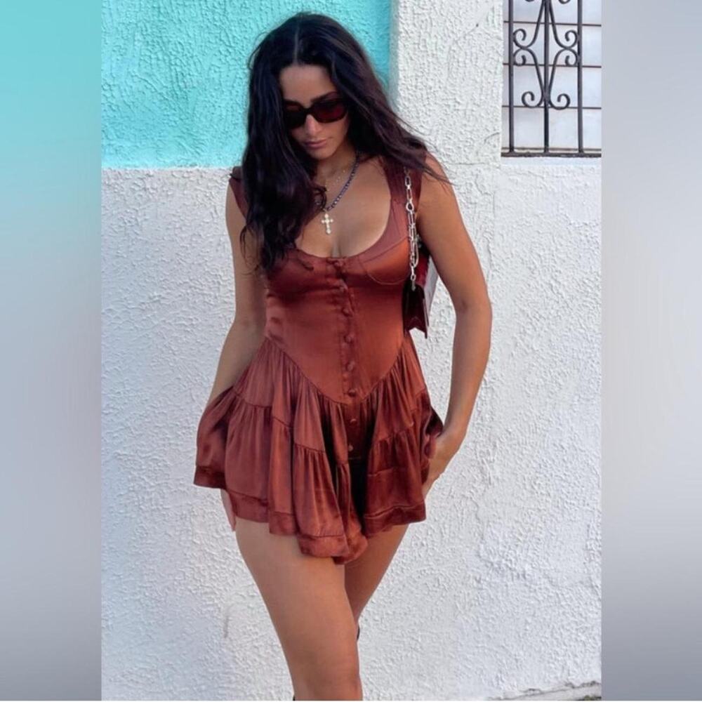 Vanessa mooney brown satin romper